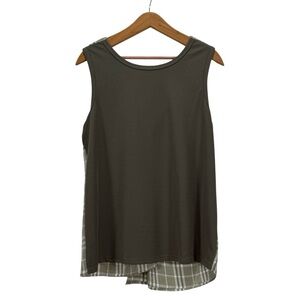 Doe & Rae Olive Tank Top with Plaid Detail